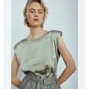 Melissa Nepton Blouse Women’s Small Sage Green Silky Satin Blouse Helora